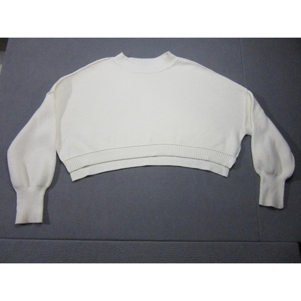 Free People Sweater Womens Large White Oversize Cropped Balloon Sleeve Pullover